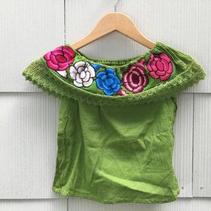 Handmade Girls Embroidered Mexican Blouse - Size 4 - Off the Shoulder Blouse